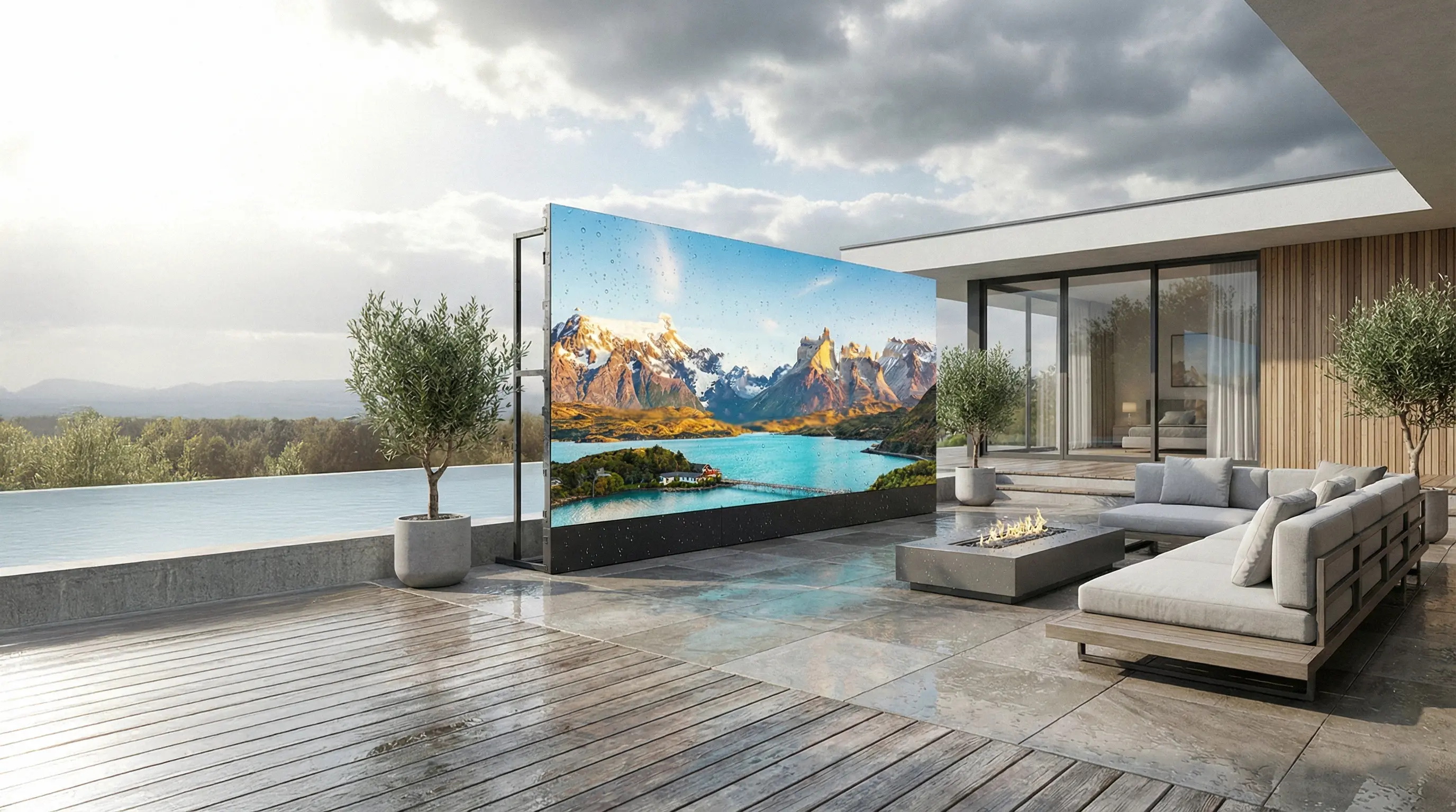LightUpLA Outdoor Cinema - Weatherproof outdoor LED screen in a backyard setting