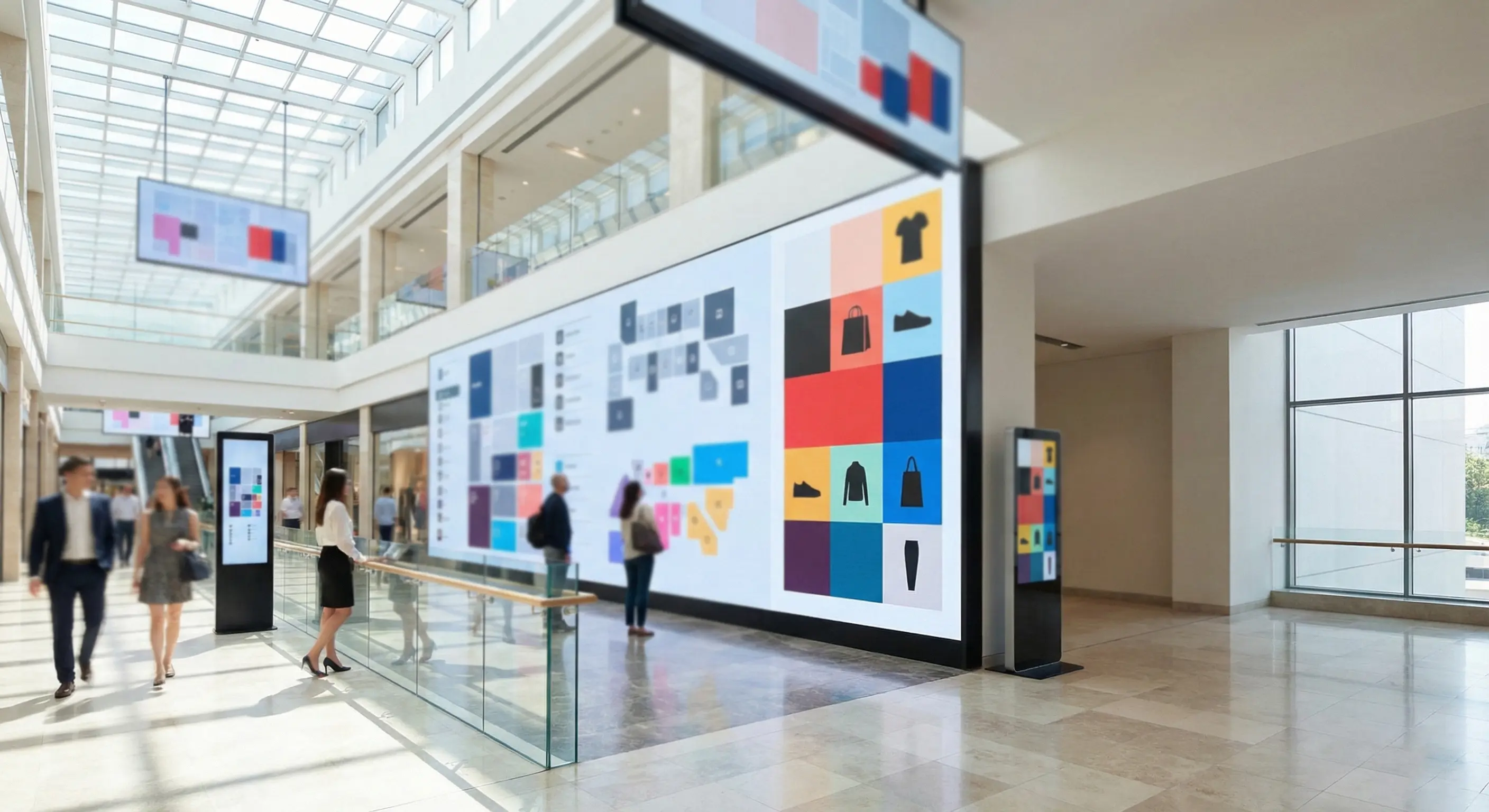 LightUpLA Malls - Shopping mall interior with digital wayfinding and advertising LED